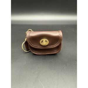 Coach Coin Case Keychain Turnlock Leather Brown
